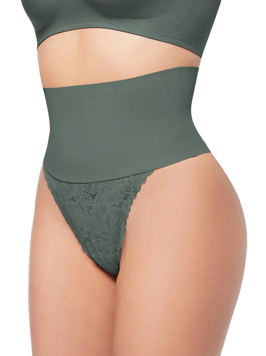 SnatchMe™ High-Waisted Tummy Control Thong – Seamless, Lace Trim Shapewear